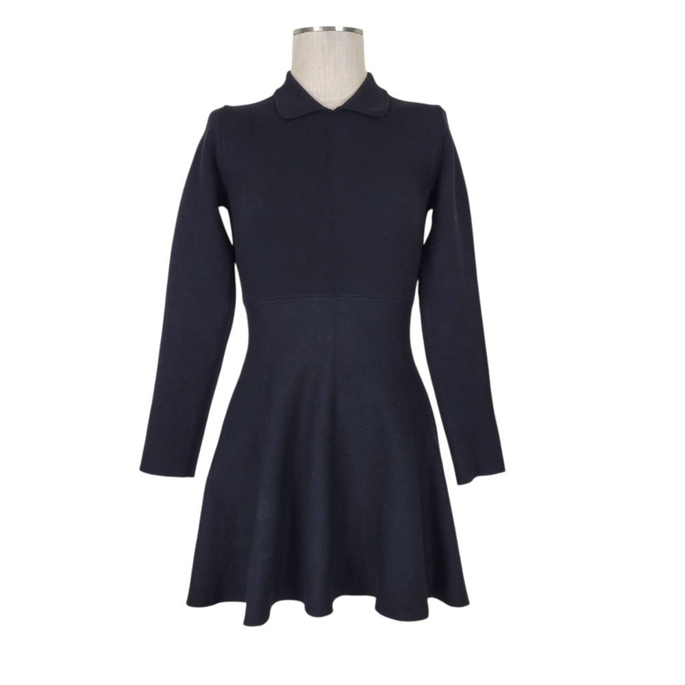 Zara Skater Dress Size S Black Pullover Long Sleeve Collar Stretch Viscose Blend